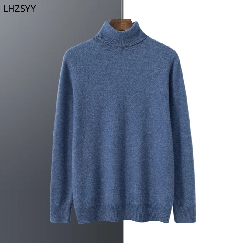 Autumn Winter New 100% Cashmere Sweater Men\'s turtleneck  Turtlenecks Knit Pullovers Youth Loose Warm Business Casual Solid Top