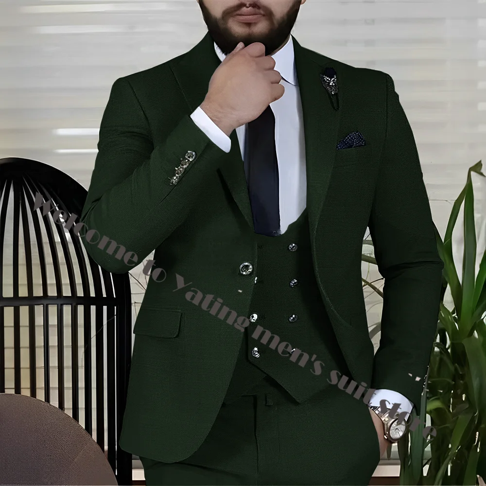 Traje de negocios de 3 piezas para hombre, chaqueta, pantalones, chaleco, botón plateado, traje masculino Formal, múltiples colores, esmoquin para novio de boda