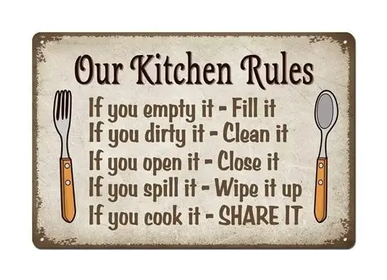 Our Kitchen Rules Metal Signs 8x12 inch Vintage Tin Sign for Home Bars Pubs Offices Funny Signs sign