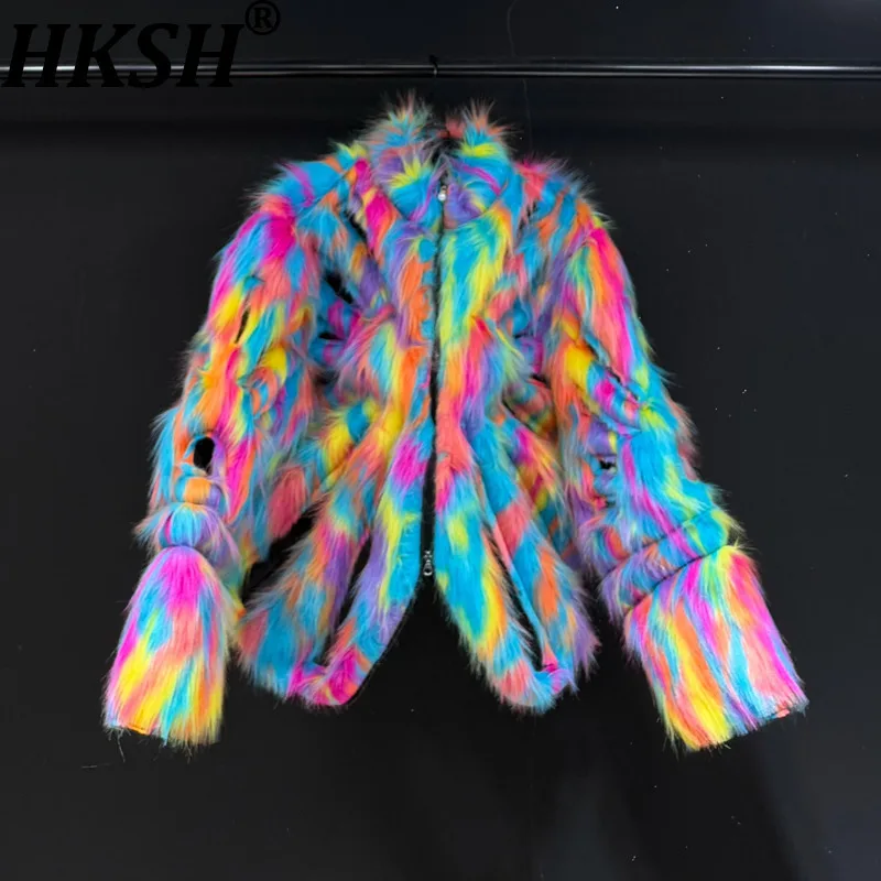 HKSH Autumn Winter New Men Design Niche Colorful Stand Collar Zipper Hollow Out Jacket Tide High Street Chic Padded Coat HK15886