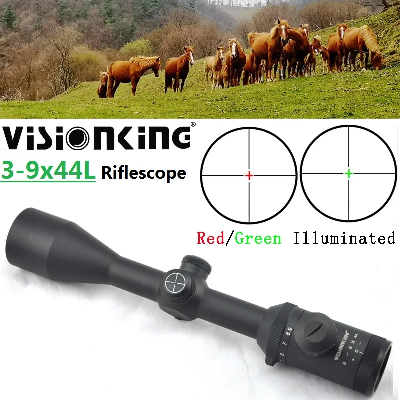 

Visionking 3-9x44 оптический прицел красный зеленый осветительный прицел для охоты Военная мишень захват монотрубный водонепроницаемый прицел