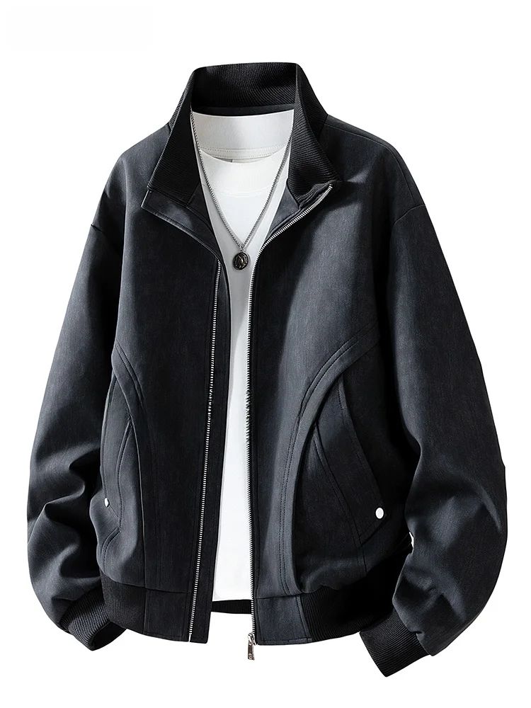 

Large Size Men's Leather Jaet Spring Autumn Retro Patchwork Biker Clothes Loose American Sle Faion Urban Casual PU Leather