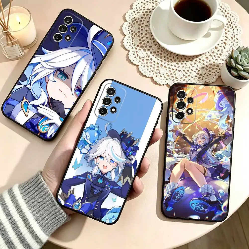 Cute f-Furina Genshin Phone Case For Samsung S25,S24,S21,S22,S23,S30,Ultra,S20,Plus,Fe,Lite,Note,10,Black Cover