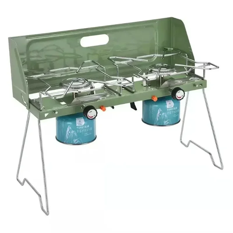 Camping Outdoor Double-head Furnace Windproof Portable Folding Butane Barbecue Fierce Mini Stove