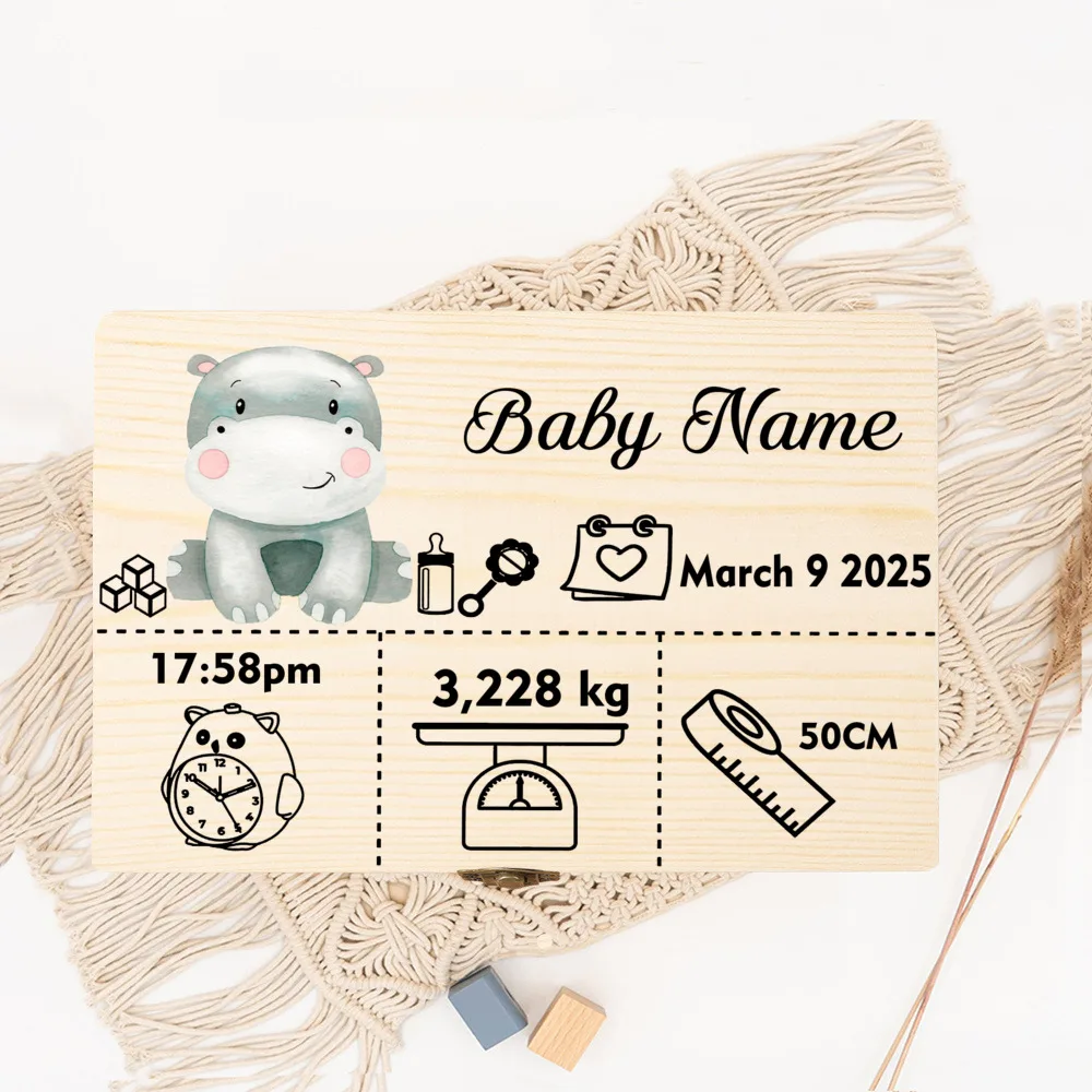Bonita caja de almacenamiento de animales del bosque con nombre, caja de recuerdos de madera, Idea de regalo para bautismo o nacimiento, recuerdo personalizado para bebé