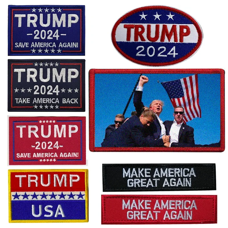 Donald Trump 2024 MAGA Patches 9x6cm Save America Again Make America Great Again Embroidered Hook and Loop Patch for Backpack