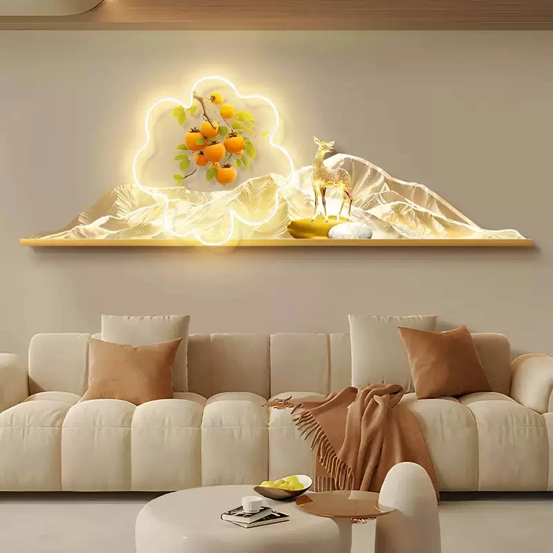 

Luxury-style Chishishirui Living Room LED Wall Lamp, Fu Lu Generates Wealth Sofa Background Wall Lamp, Painting of Mountains and