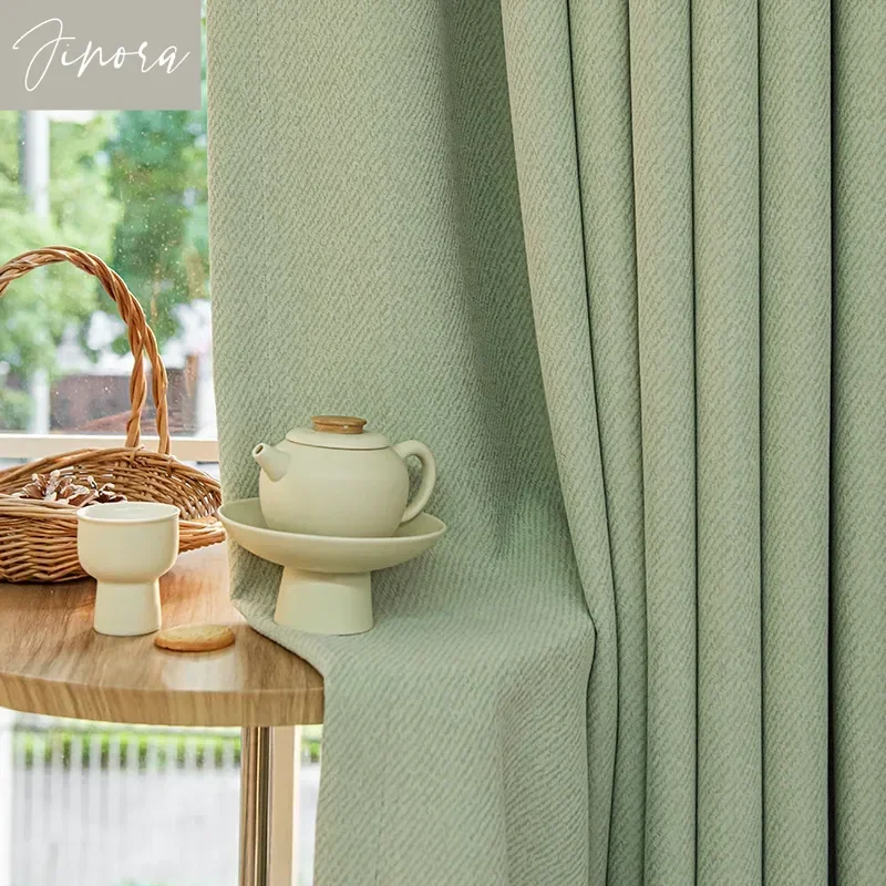 Custom Thickened Twill Jacquard Chenille Texture Blackout Curtains For Living Room Bedroom French Window Balcony Window