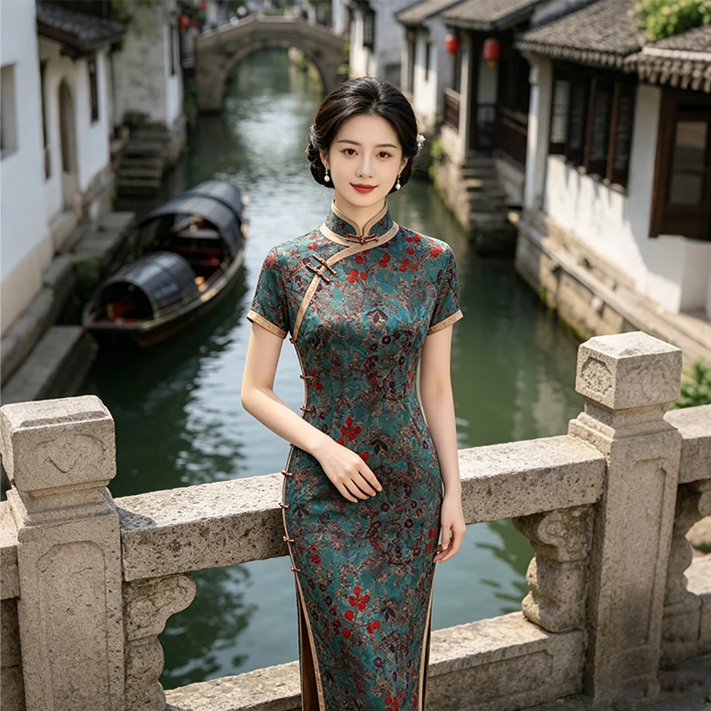 1m Tkanina w kwiatowy wzór, imitacja włóczki Xiangyun, miękka tkanina na bluzki, sukienki, cheongsam, koszule, do szycia DIY, lekka tkanina