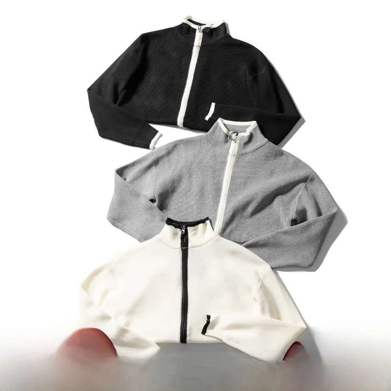 

Мужской вязаный кардиган 95 Magnesium Gold с отложным воротником и двойной молнией, повседневный, осенне-зимний, модный городской стиль