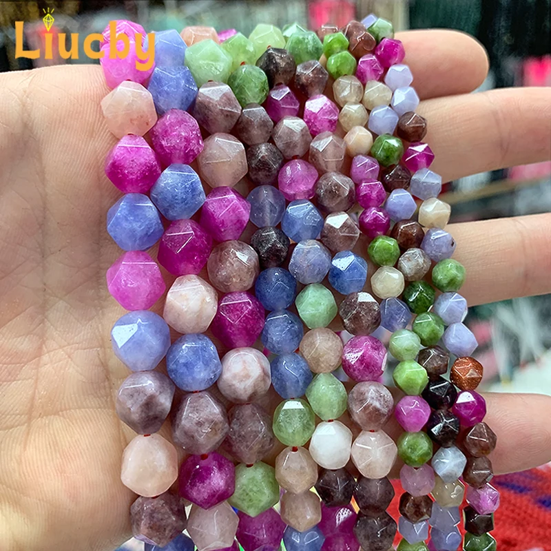 Natural Stone Faceted Tourmaline jade beads For Jewelry Making DIY woman bracelet Accessories anklet Half chain 15