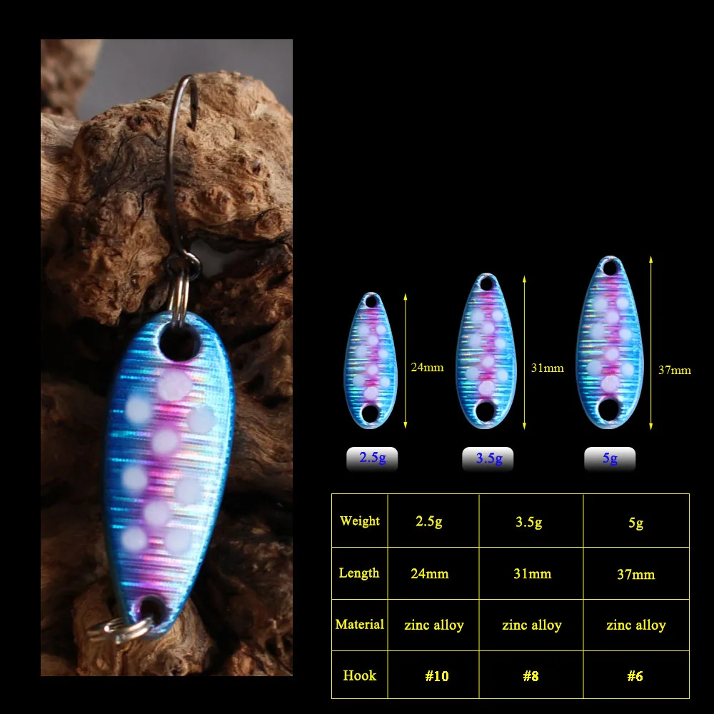 2.3g/3.5g/5g 3pcs Double Painted Laser UV Metal Spoon Lures Artificial for Fishing Trout Bait image 2
