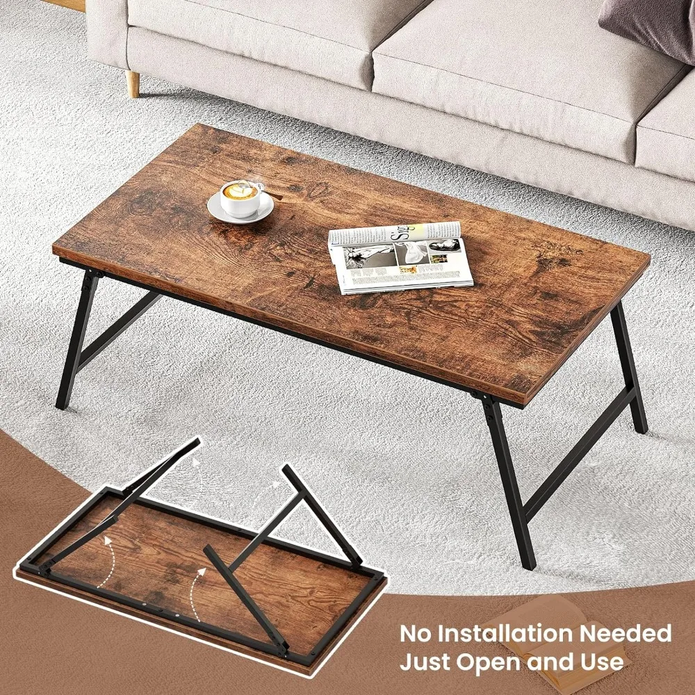 Folding Coffee Table, Leg Latches Portable Sturdy Floor Table Desk for Sitting on The Floor for Living Room Office Rustic Brown