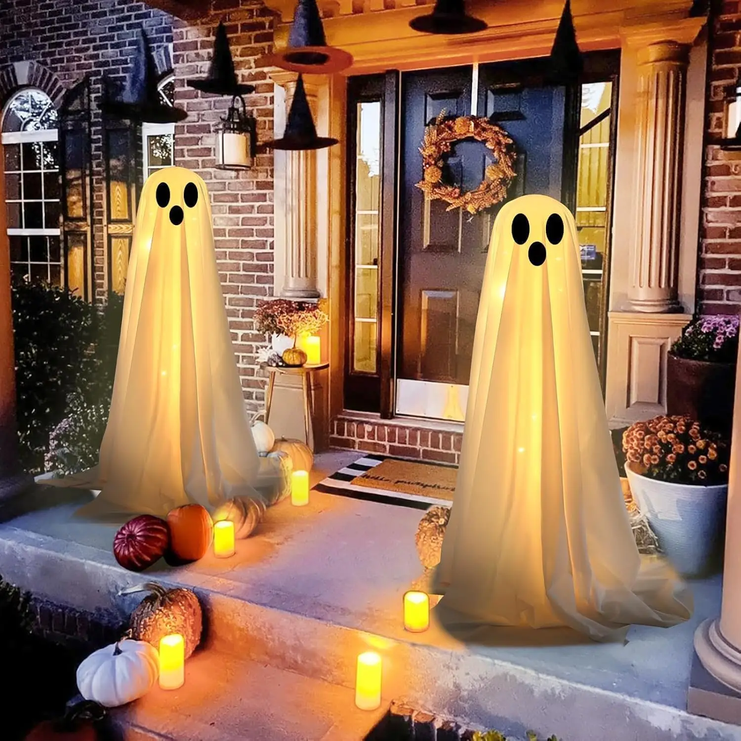 

2 Packs 2.1m Halloween Decorations Outdoor, Spooky Ghost Halloween Decor with String Lights Battery Operated, Ghost Decorations