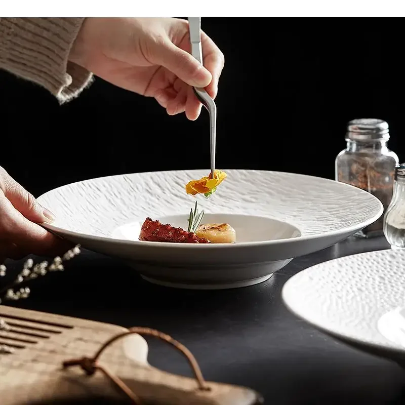 

Simple Ceramic Dinner Plate Cooking Dishes 10 Inch Home Kitchen Round Solid Color Cutlery Serving Tray Pasta Steak Salad Plates