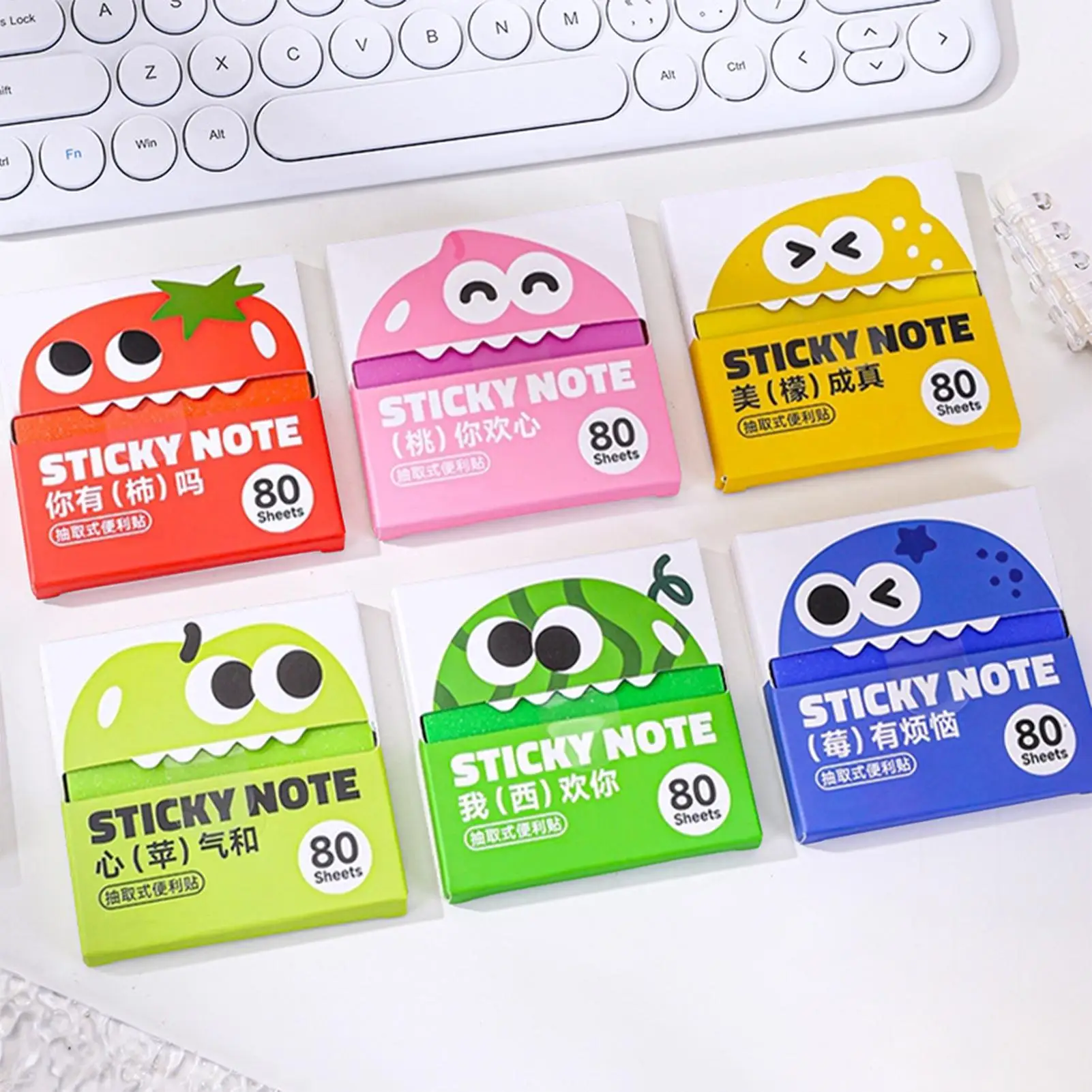 Colorful Fruit-Themed Pull-Out Sticky Notes Set 6Pcs/set Reusable Sticky Notes Dispenser Index Tabs for Bible Office School