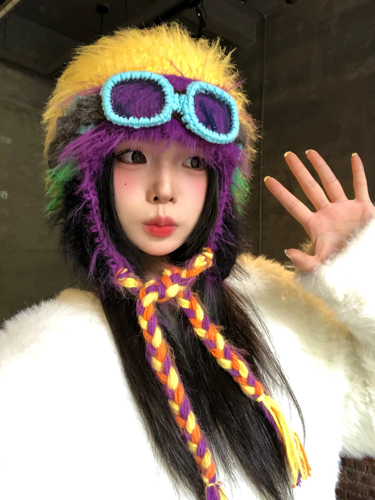  Plush Knitted Hat Women's Winter Warm Ear Protection Flying Cap Lei Feng Style Cute And Quirky Fashionable Unisex