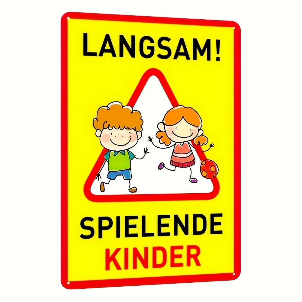 Vintage Metal Children Warning Sign 8x12 Inch Weatherproof Pre-Drilled Safety Sign for Playground Yard Home Garage Wall Decor