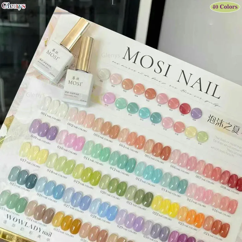 Glenys 40 Color Foam Summer nail polish Gel Essential for Beauty in Spring and Summer Color Card Nail Art Varnish Set 15ml