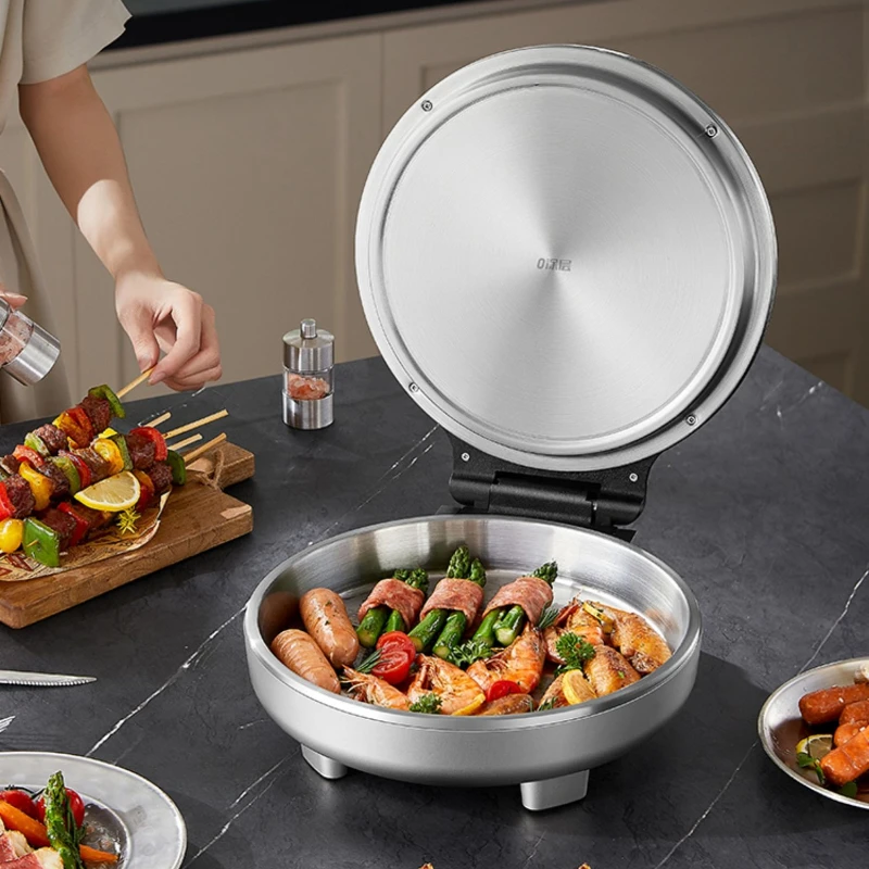 مقلاة فطيرة كهربائية من الفولاذ المقاوم للصدأ، مقلاة كهربائية منزلية متعددة الوظائف للتدفئة على الوجهين لصنع الفطائر