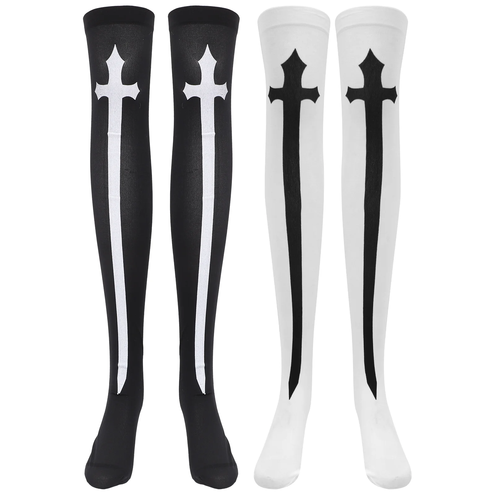 Chaussettes noires pour femmes, vêtements de nonne, tenue de tube, bas de fête, costume croisé, Halloween Miss, blanc