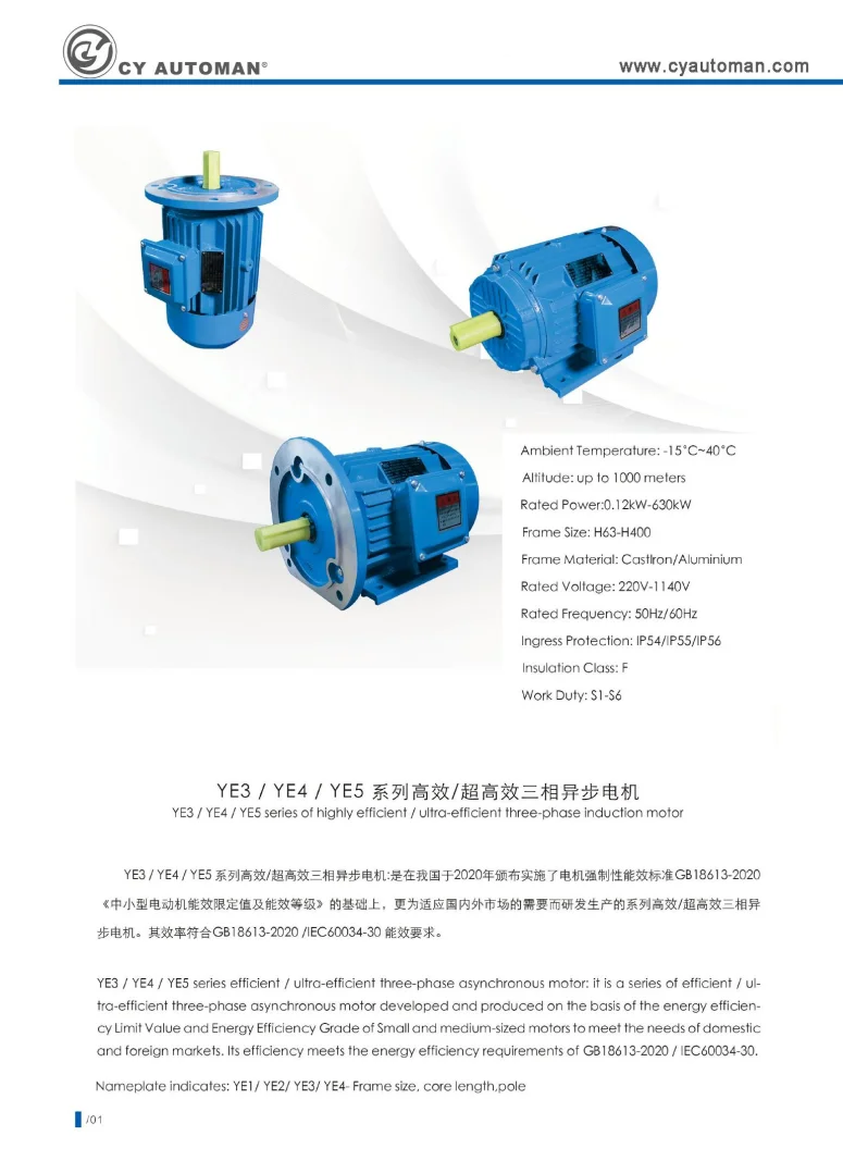 CY Automan  Non-variable frequency No brake Engine Power 0.37kW  0.25kW Ultra-Efficient Three-phase  Motor ,Model : YE3-71M2-4