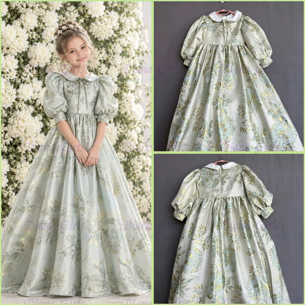 Quality Gorgeous First Communion Gowns Premium Printed Fabric Flower Girl Dress for Stamp Satin Pleated Wedding Evening Ball