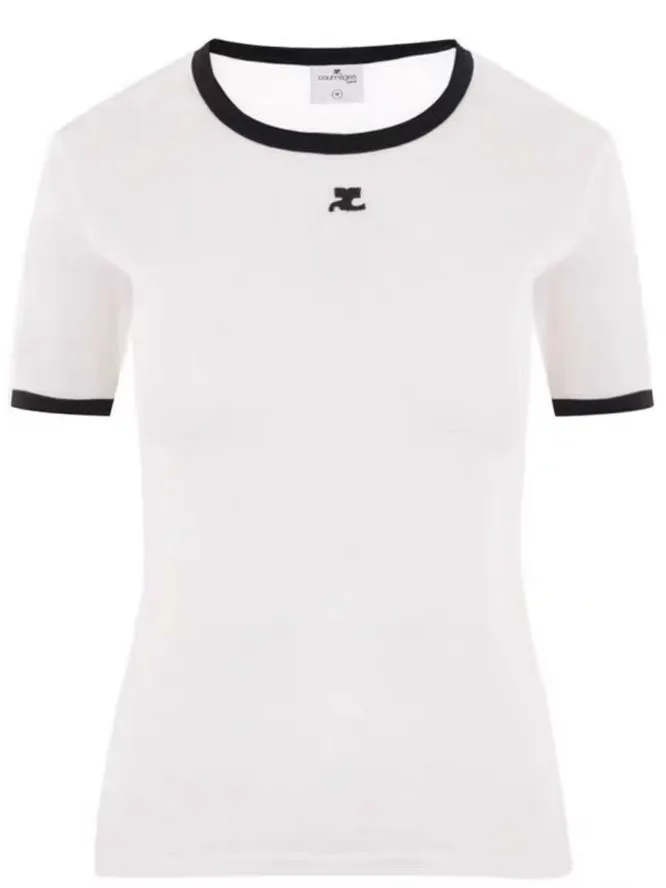 

ort Sve Slim Fit T-irt Embroidered Logo Color Blo Stitching Women's Faion Summer Cotton round Ne Clppy T