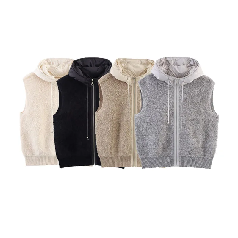 新しい秋冬の女性のストリート Sle ZR ウィンドタオルニードルクリップ綿フード付きジッパーオープンカーディガンベスト暖かいカジュアルトップ