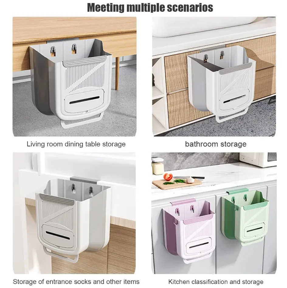 Kitchen Folding Trash Can Cabinet Door Wall Mounted Garbage Bin Household Kitchen Cabinet Hanging Garbage Storage For Kitchen