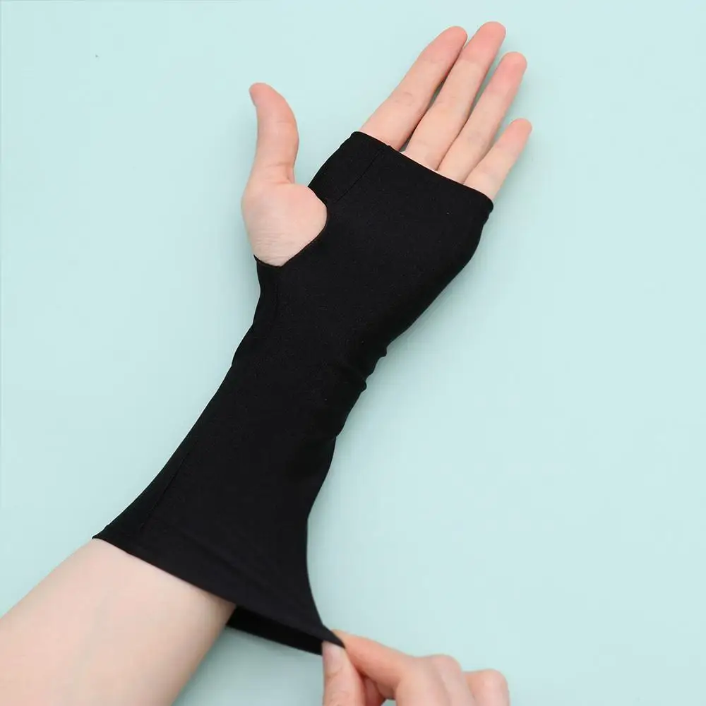 1Pair Sunscreen Protection Fingerless Long Gloves Women Arm Cool Summer Solid Mittens Half Finger Sleeves Black White Nude