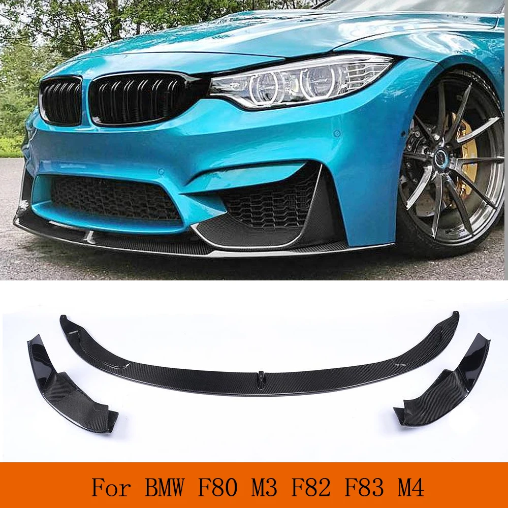 Car Front Bumper Lip Splitters for BMW F80 M3 F82 F83 M4 2014-2019 Carbon Fiber Car Front Racing Spoiler Body Kits FRP 3PCS