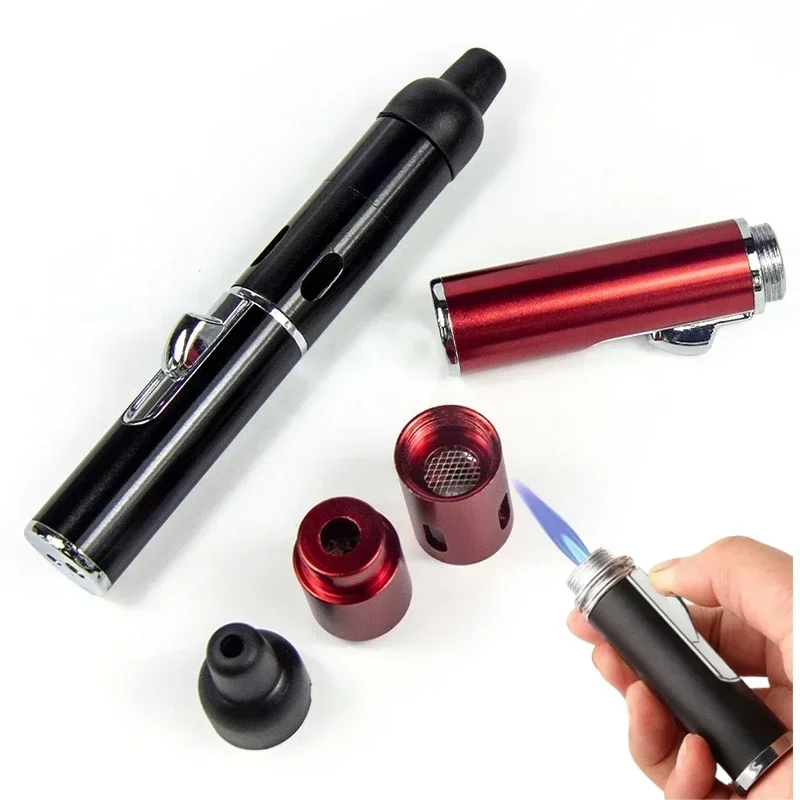 Metal Direct Jet Long Pen Blue Flame Igniter Aromatherapy Lighter Portable Ring Inflatable Lighter Cigarette Accessories
