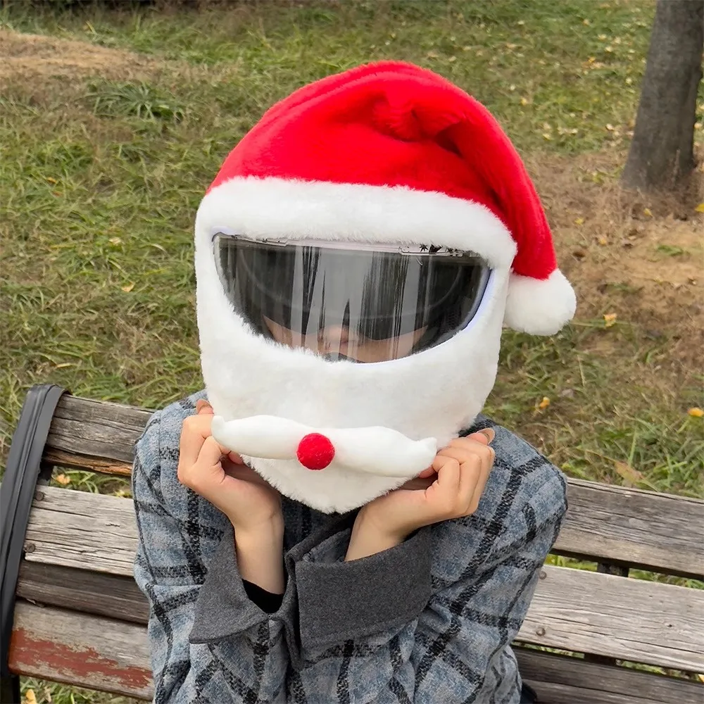 Helmet Protection Headgear Cover Santa Claus Helmet Cover Plush Christmas Hat for Motorcycle Helmet Full-Face Protective Case