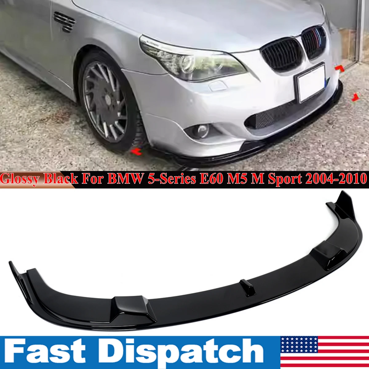 

Magickit Glossy Black Front Bumper Splitter Lip for BMW E60 M Sport 5 Series 2004-2010 Front Blade Bumper Lip Front Shovel Kit