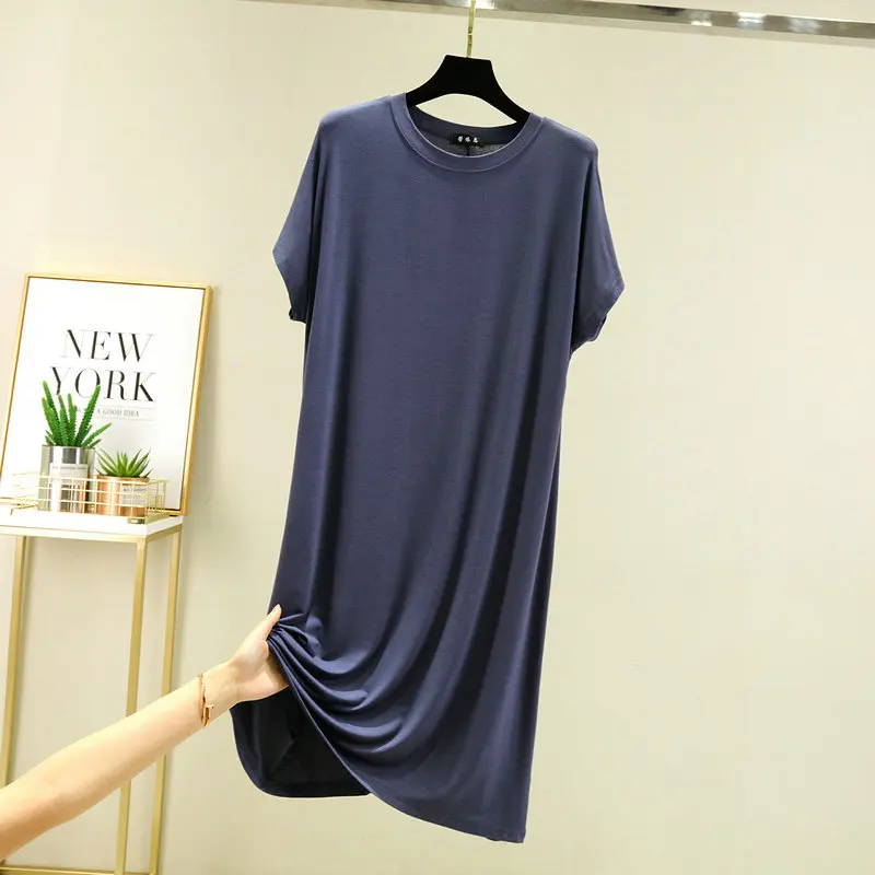 

Женская ночная сорочка-платье с коротким рукавом из модала, мягкая свободная ночная одежда, домашняя рубашка для сна, женское платье-комбинация