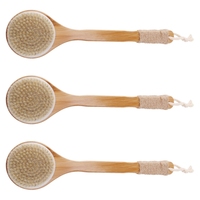 3X Dry Skin Body Brush Bath Exfoliating Brush Natural Bristles Back Scrubber With Long Wooden Handle For Shower