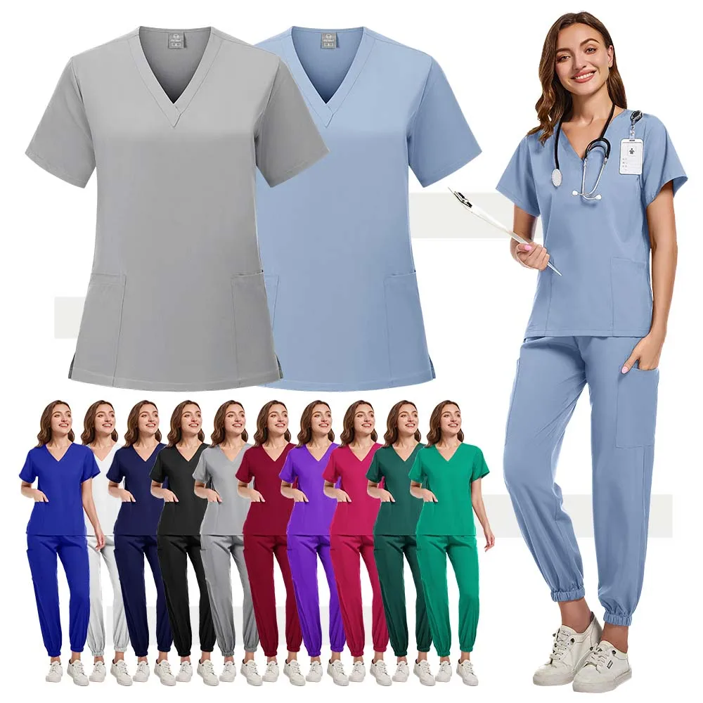 เภสัชกรทําความสะอาดชุดขัดโรงพยาบาล Stomatology ทันตกรรมหมอทํางานพยาบาลทางการแพทย์ฤดูร้อน V คอแฟชั่นขายส่ง