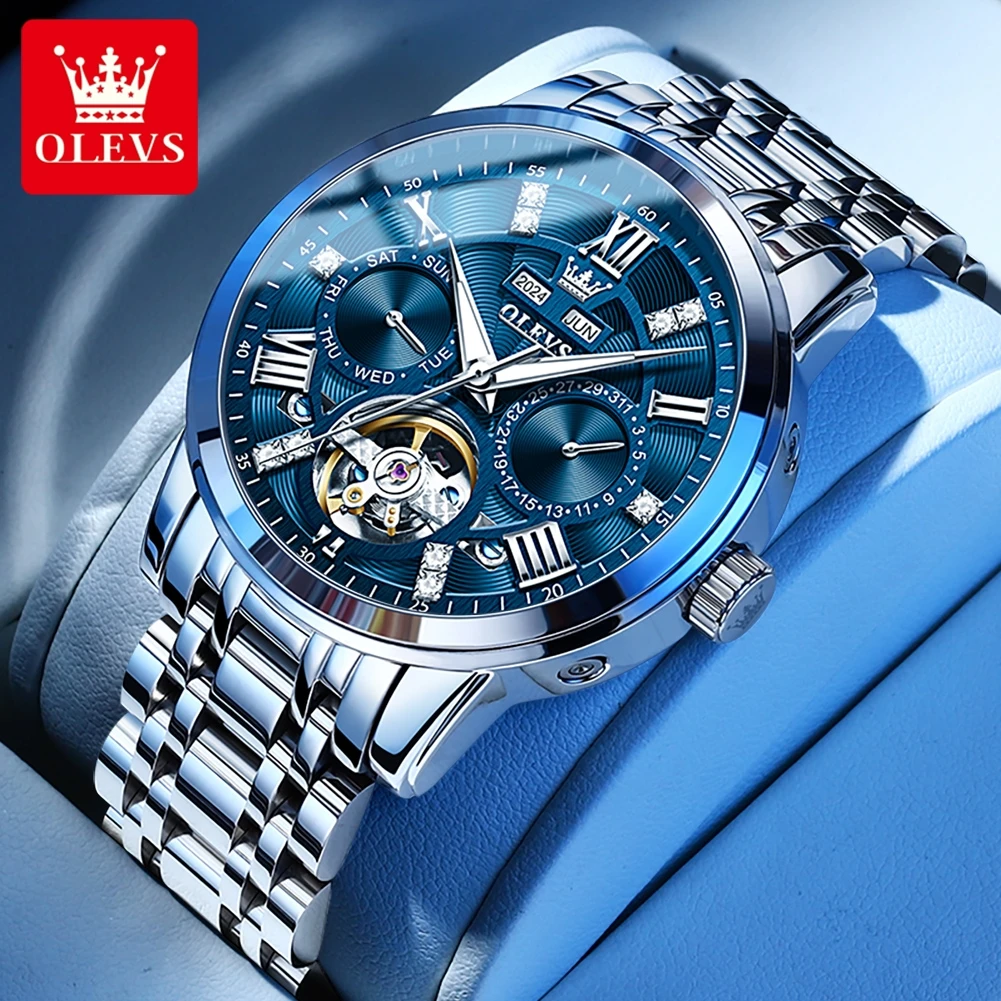 

OLEVS 6701 Man Watch Luxury Original Automatic Mechanical Watch﻿ Waterproof Luminous Week Date Phase Watches For Man Reloj