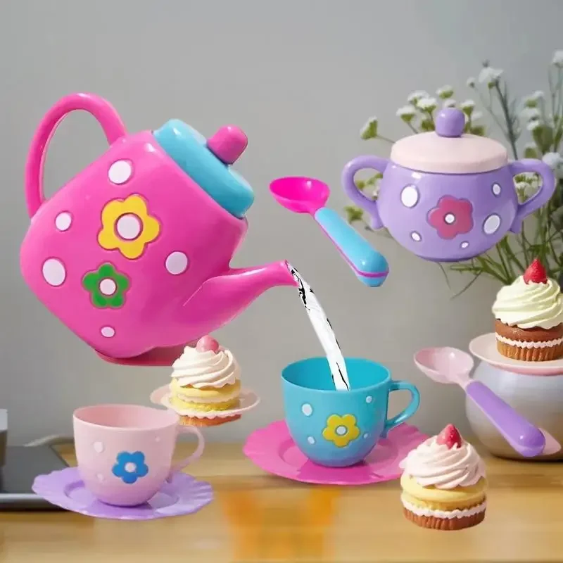 1세트 찻주전자 찻잔 음식 놀이 장난감 어린이 시뮬레이션 티 키트 주방 애프터눈 티 장난감 남아 여아 생일 선물