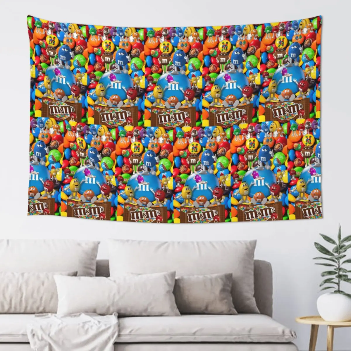 MM Chocolate Candy Cartoon Tapestry Funny Wall Hanging Aesthetic Home Decor Tapestries for Living Room Bedroom Dorm Room