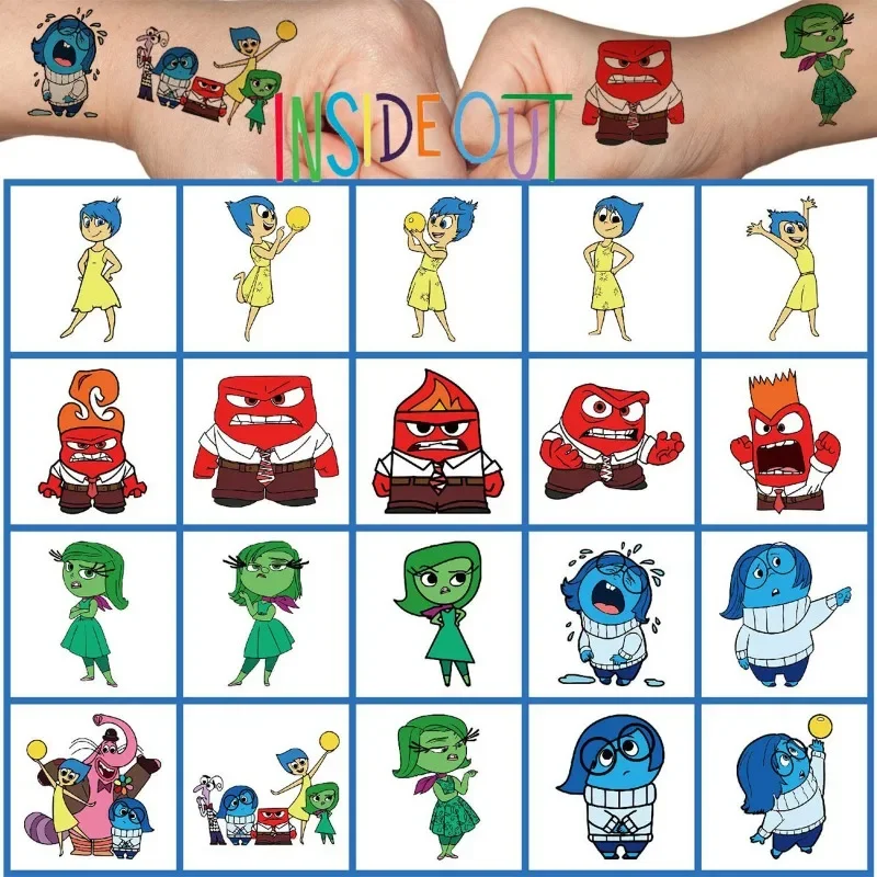 20pcs/set Disney Inside Out 2 Tattoo Stickers Anime Figures Cute Waterproof Tattoo Stickers Children Party Decoration Kids Gifts