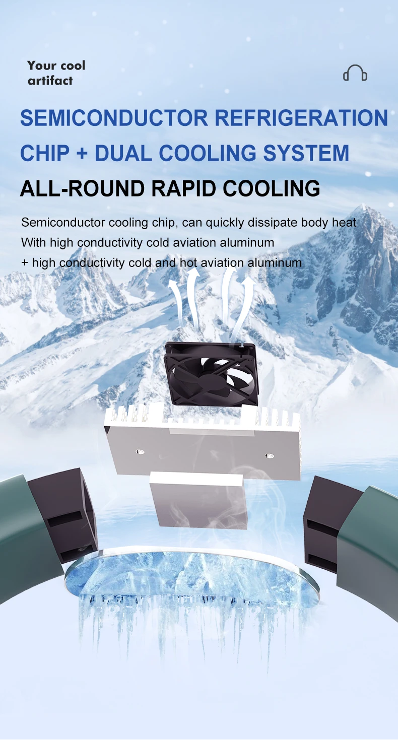 مروحة كهربائية صغيرة قابلة لإعادة الشحن عبر USB قابلة للتعديل لتبريد الرقبة ومروحة محمولة بشريط للرقبة