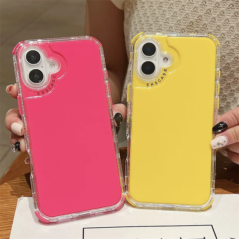 Three in One Solid Color Soft Case for iPhone 16 15 14 13 12 11 Pro Max Plus X XS XR Case Anti Drop Protective Cover Bumper