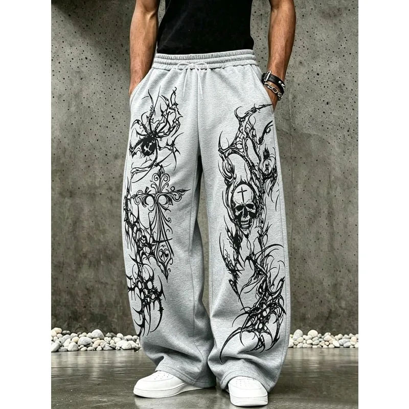 2026 Gothic Skull Print Straight Leg Pants Unisex Dark Pattern Trousers Fashion Daily Street Punk Gathering Casual Outfit Pants