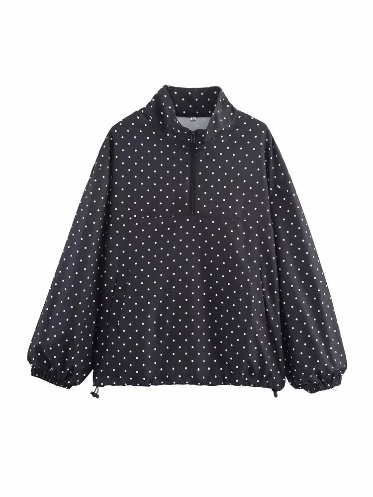 

Новая женская мода в европейском стиле, универсальный темперамент, простая свободная куртка в горошек с половиной молнии