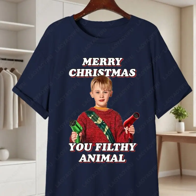 المنزل وحده فيلم القطن تي شيرت رجالي مضحك كيفن مكاليستر وعصابة Facepalm طباعة تيز عيد الميلاد قصيرة الأكمام قمصان عادية