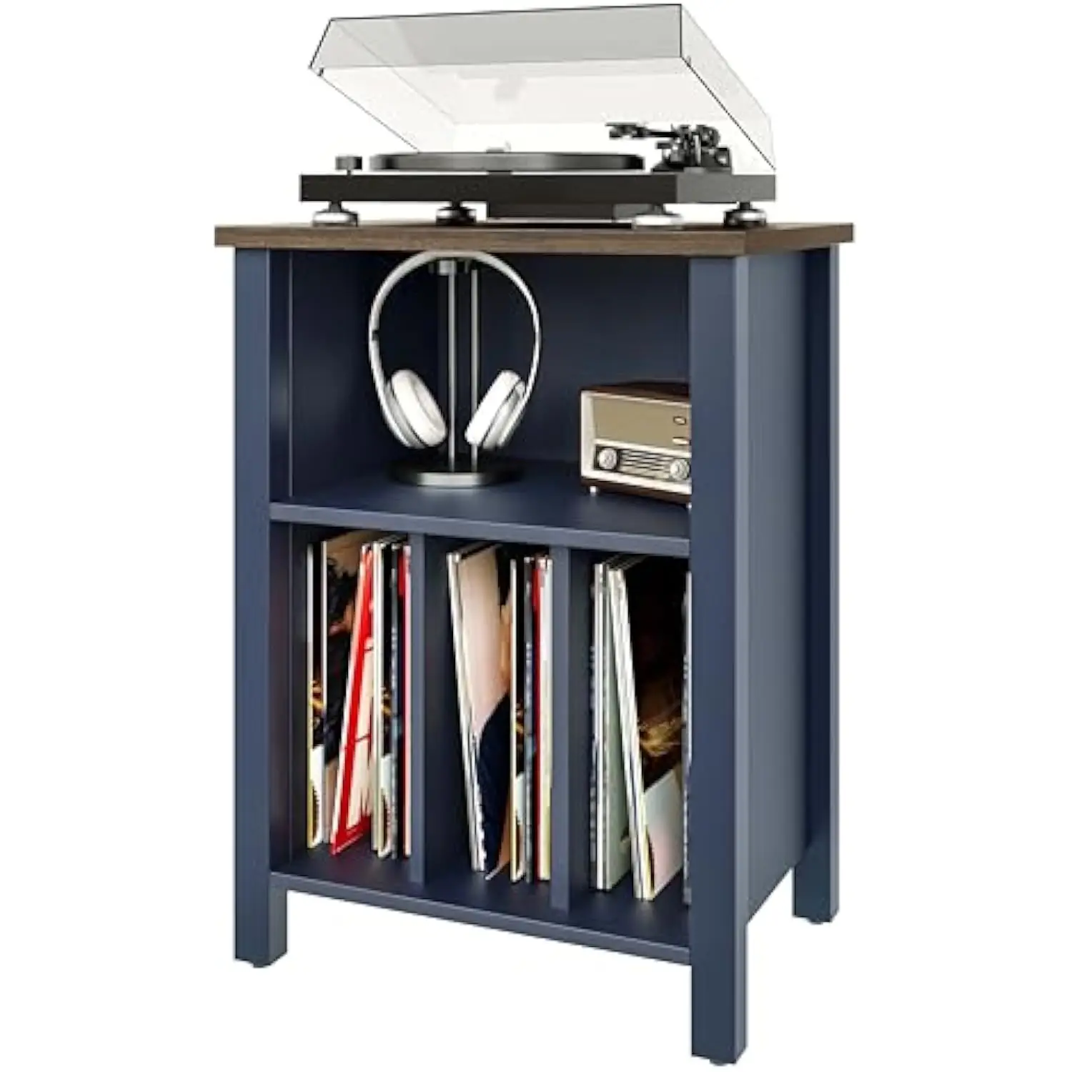 

Record Player Stand, Vinyl Record Storage Table End Table with Display Shelf Holds up to 130 Albums, Large Nightstand Wood Tur