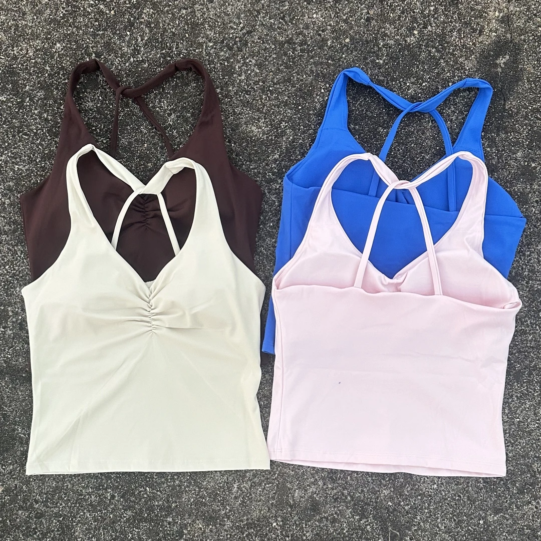 Solid Color Cross Back Tank Top Women Fitness Sport Bra Top Soft Tight Comprehensive Training Gym Yoga Underwear With Chest Pad