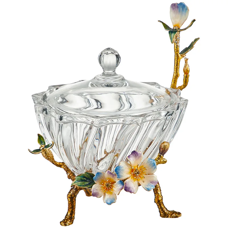 High-grade light luxury enamel color storage tank ornament with lid moisture-proof transparent large creative glass candy jar